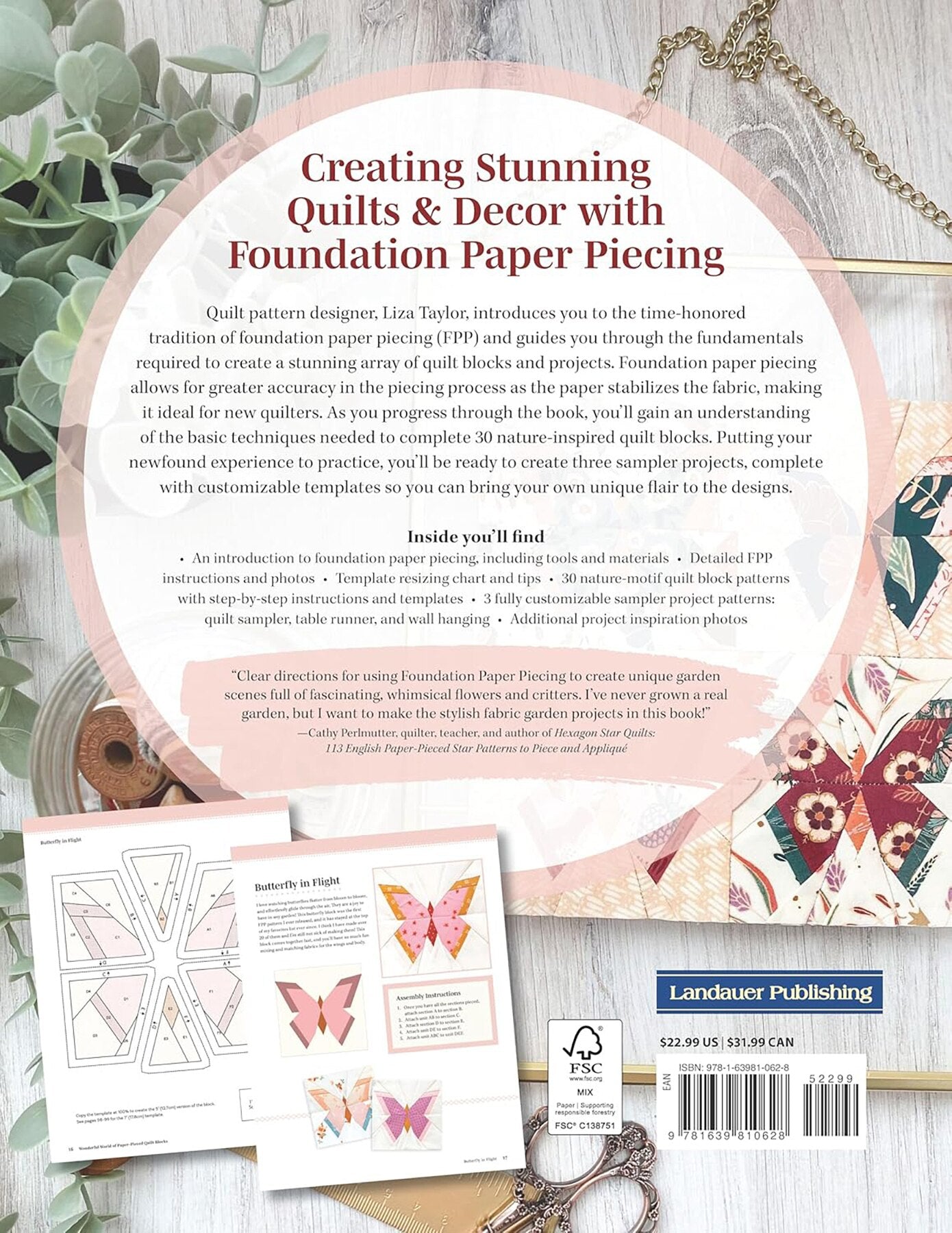 Book cover of 'Creating Stunning Quilts & Decor with Foundation Paper Piecing' by Landauer Publishing.