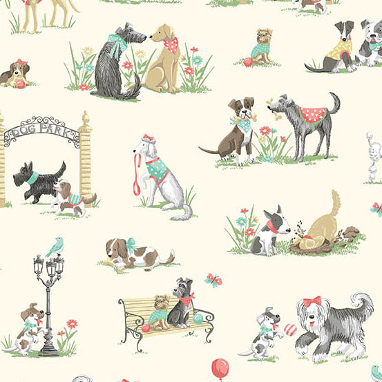 Fabric Andover Cream Park Pooch by the Quarter Yard MU-256-Q