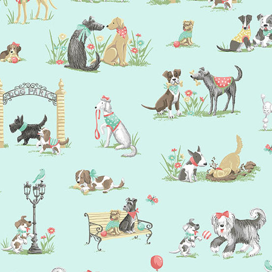 Fabric Andover Teal Park Pooch by the Quarter Yard MU-256-T