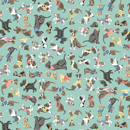 Fabric Andover Teal Pals Pooch by the Quarter Yard MU-257-T