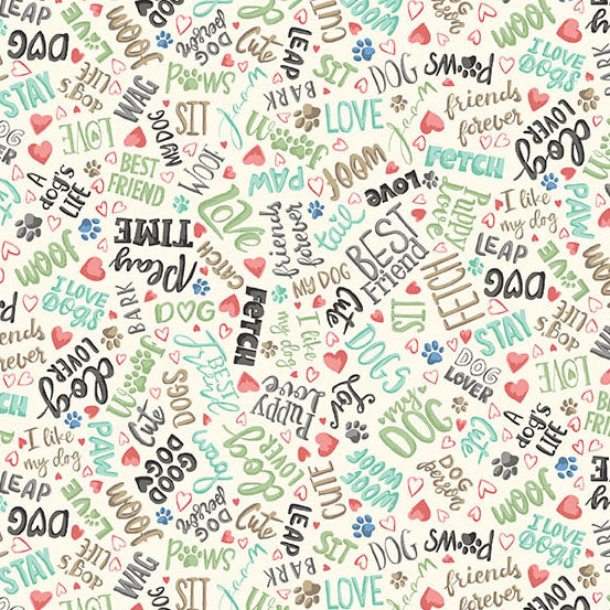 Fabric Andover Cream Text Pooch by the Quarter Yard MU-259-Q