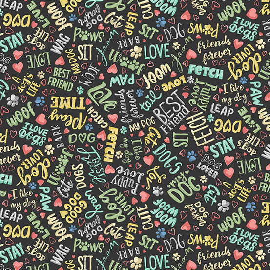 Fabric Andover Grey Text Pooch by the Quarter Yard MU-259-S