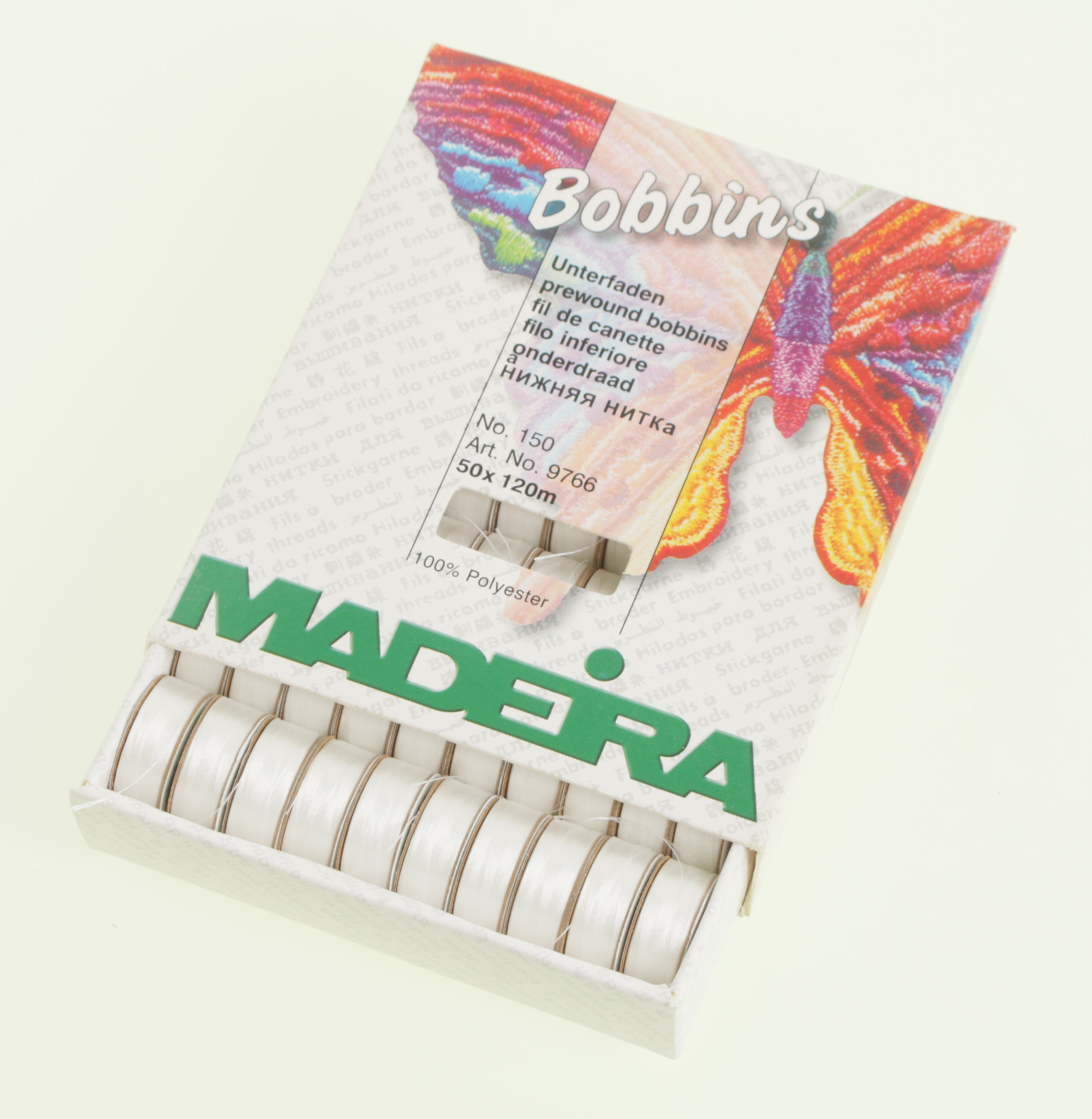 Madeira Class 15 Prewound White Bobbins 50pk 9766