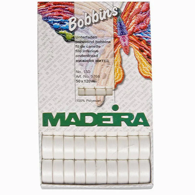 Madeira Class 15 Prewound White Bobbins 50pk 9766