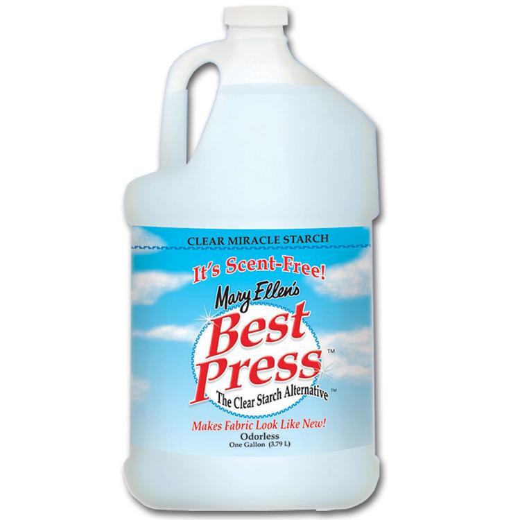 Gallon container of Mary Ellen's Best Press clear miracle starch on a white background