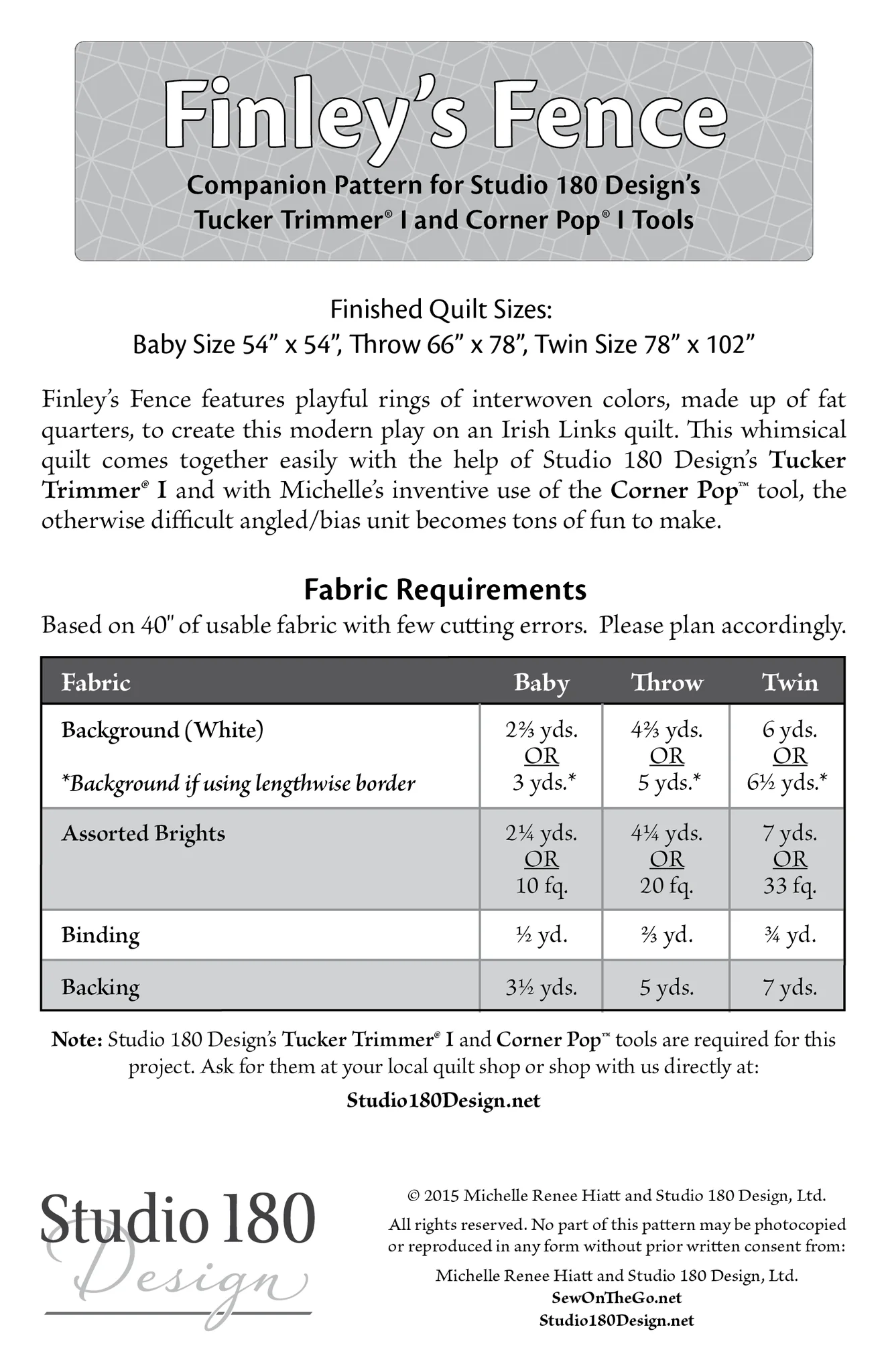 Studio 180 Design Finley's Fence Companion Pattern MOD003 for Sale at World Weidner