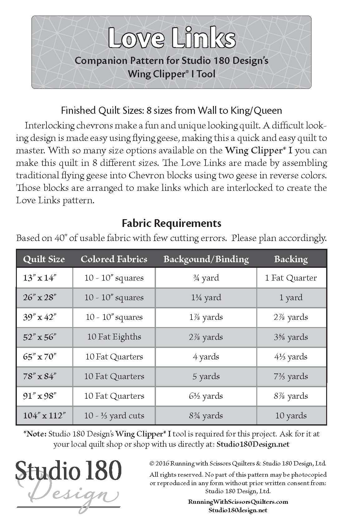 Studio 180 Design Love Links Quilting Pattern MOD010 for Sale at World Weidner