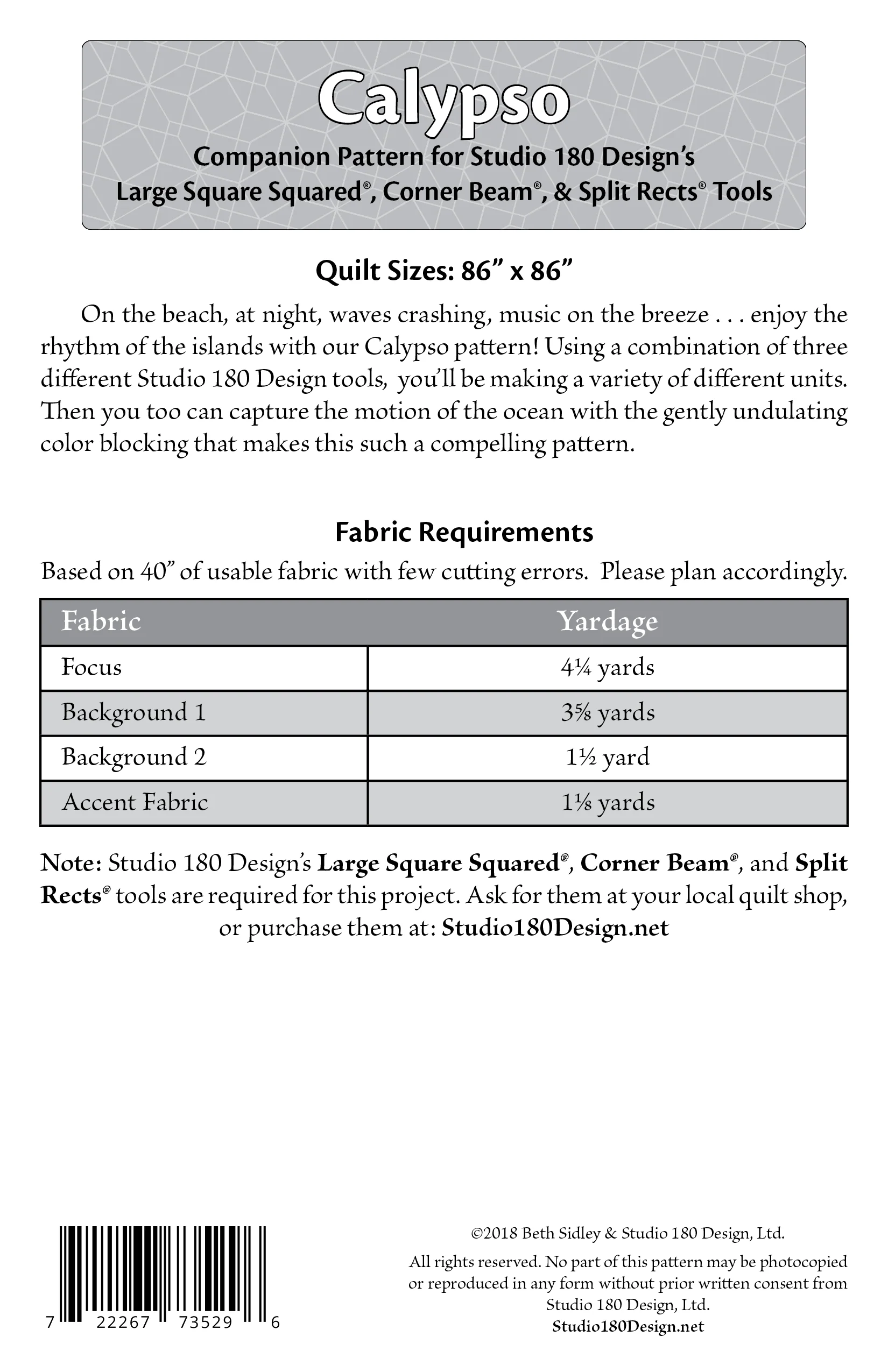 Studio 180 Design Calypso Quilting Pattern MOD016 for Sale at World Weidner