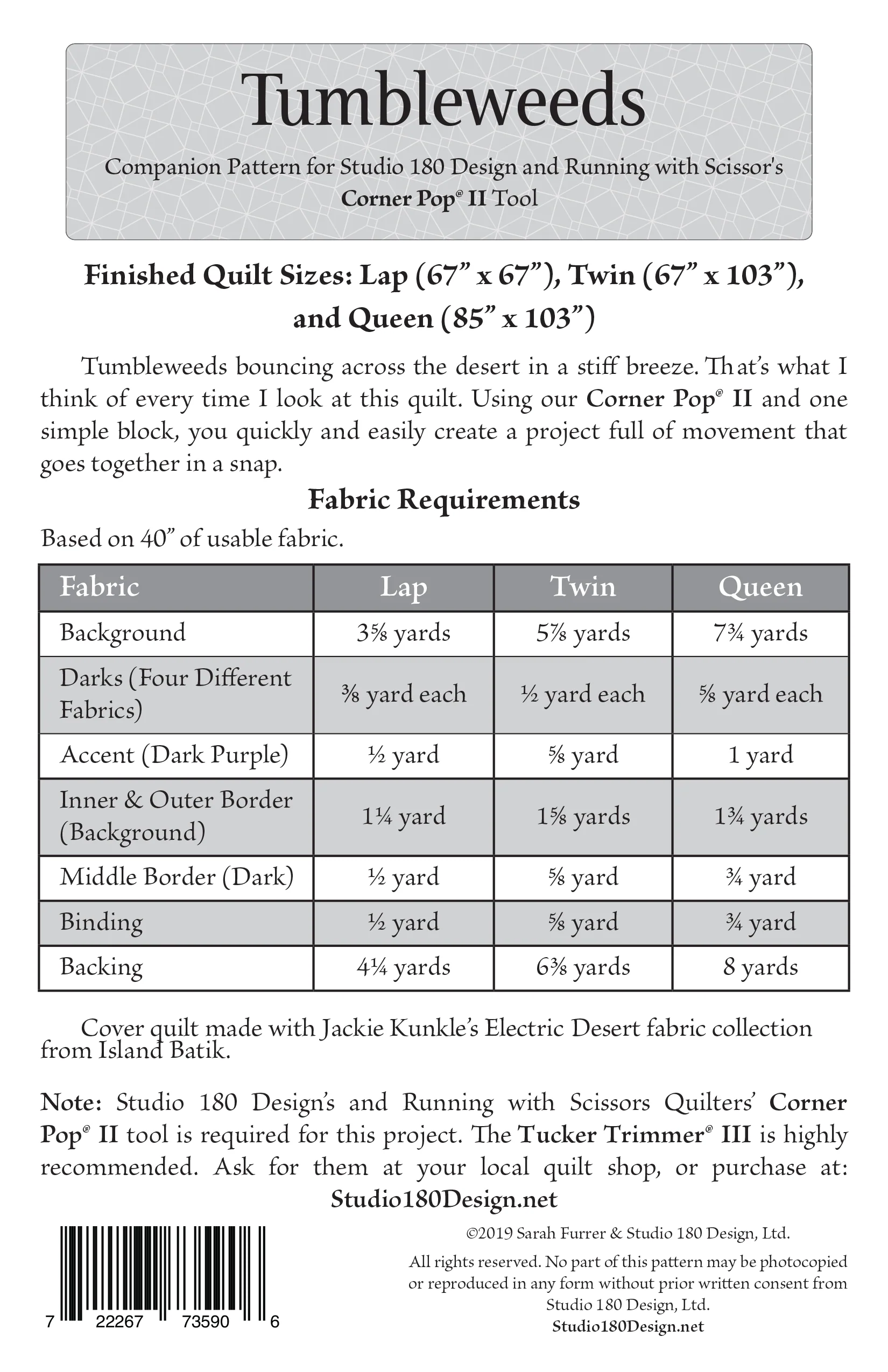 Studio 180 Design Tumbleweed Quilting Pattern MOD023 for Sale at World Weidner