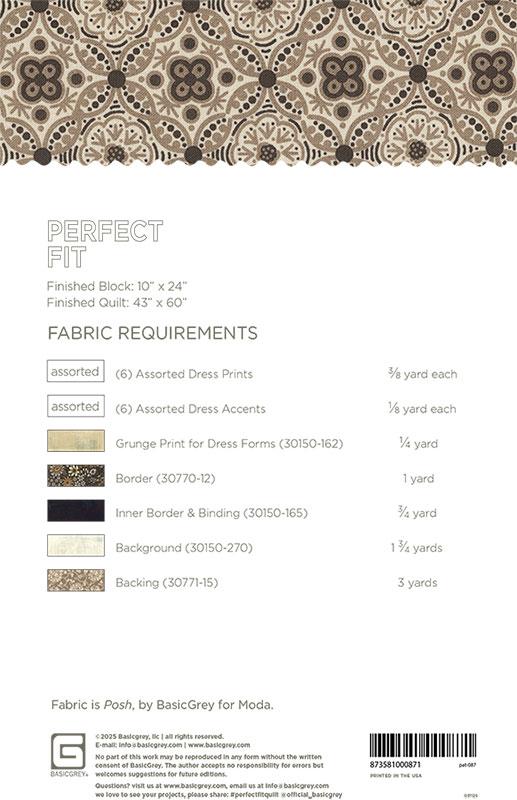 Moda Fabrics BasicGrey Perfect Fit Quilting Pattern BG-PAT087