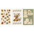 Three autumn-themed tea towels with floral, coffee, and pumpkin designs on a white background.