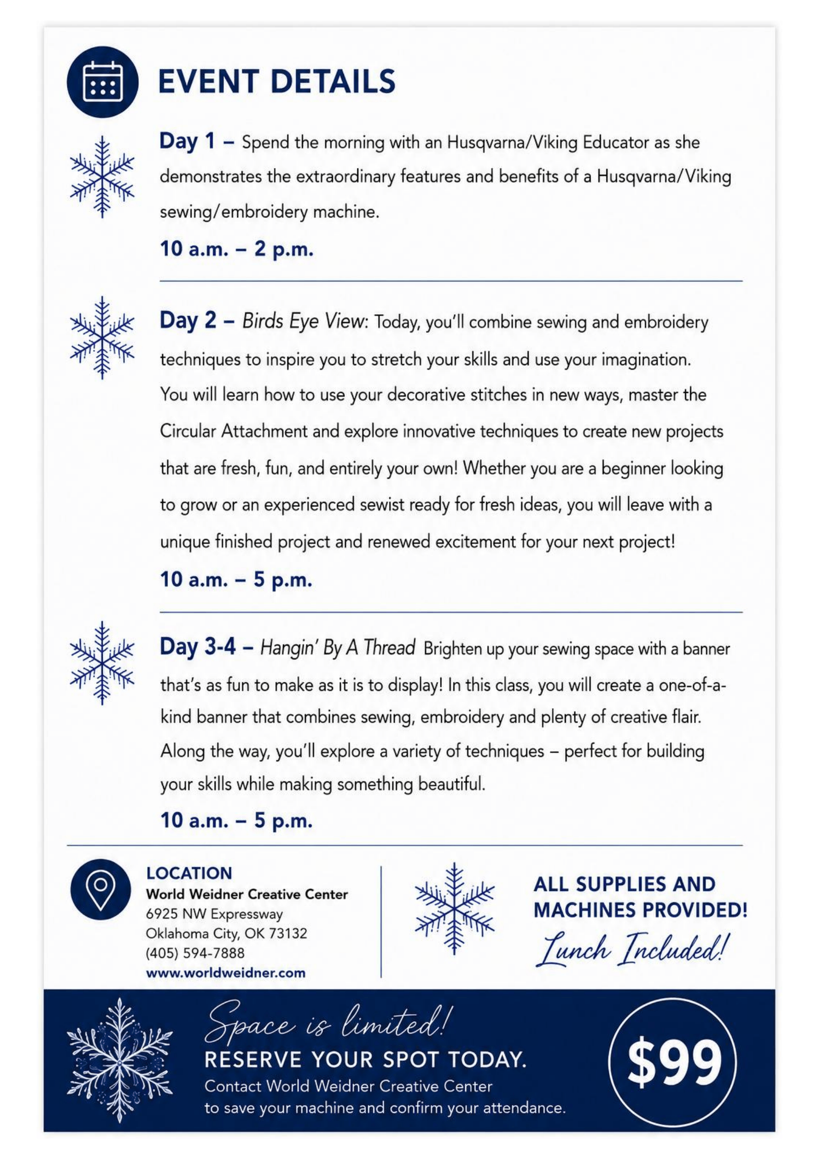 Husqvarna Viking Designer Epic 3 Nordic Frost Exclusive Event 7/29 - 8/1