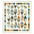 Quilt with geometric triangle pattern in various colors on a white background