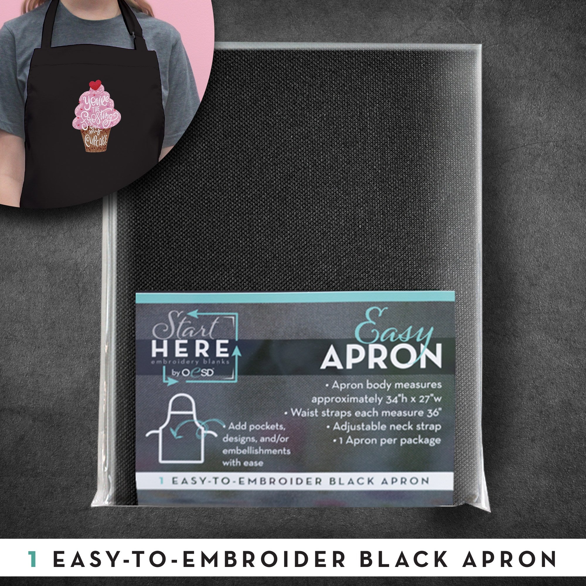 OESD Start Here Easy Apron Black Embroidery Blank OESD83427B