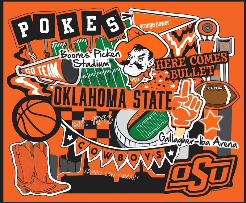 Fabric Sykel Enterprises Oklahoma State University Doodle 36x43" Quilting Panel OSU2000