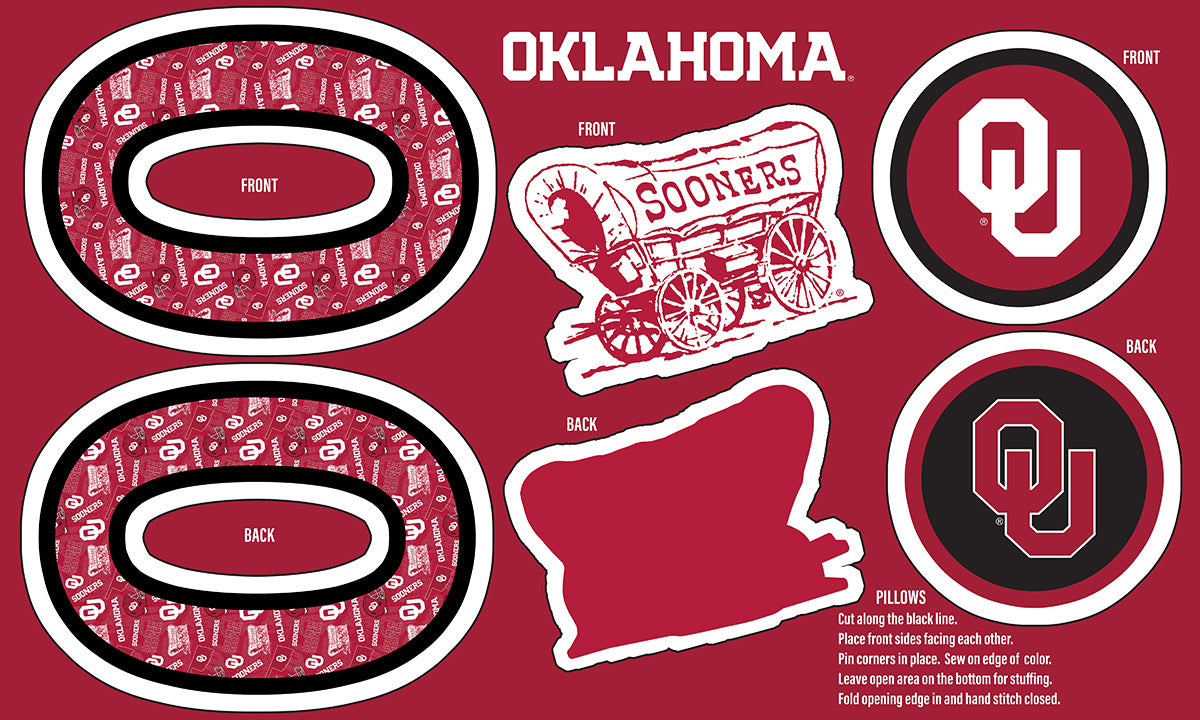 Fabric Sykel Enterprises University of Oklahoma Collegiate Pillow Project Minky Panel OU1359