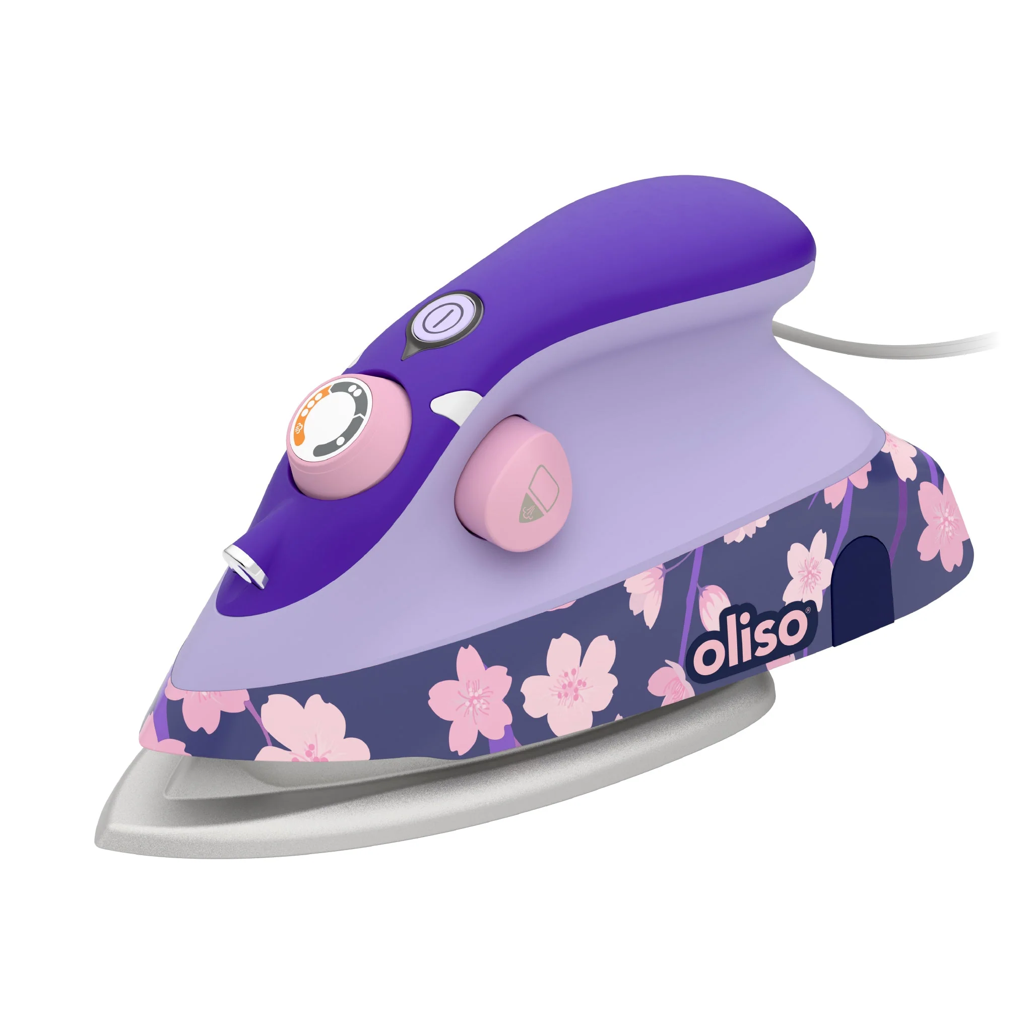 Purple iron with floral design on a white background