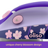 Purple oliso iron with cherry blossom design on a white background