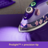 Purple iron with floral design on a purple fabric, featuring Oliso branding.