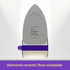 A Vaporesso Xros diamond ceramic flow soleplate for an electric cigarette press, featuring a gray top plate with a black Vaporesso Xros logo, a purple collar, and a white bottom base, shown on a white background with a purple text banner at the bottom.