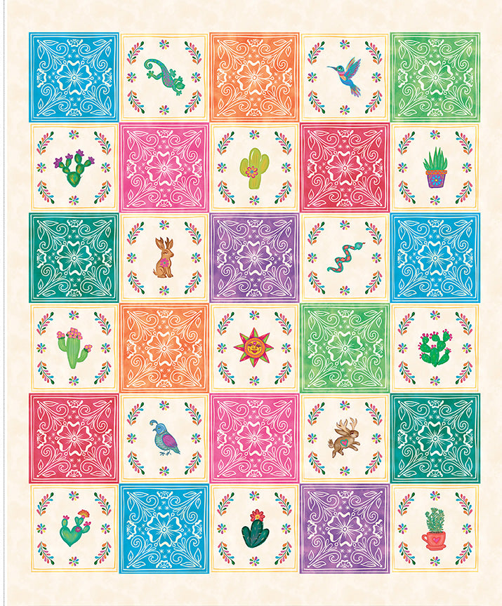 Fabric Riley Blake Multi Cacti & Charm Quilt Panel P18458-PANEL