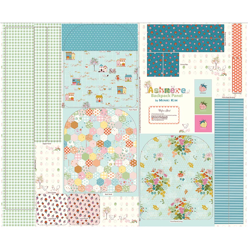 Fabric Riley Blake Blue Backpack Ashmere Quilt Panel P18899-BLUE