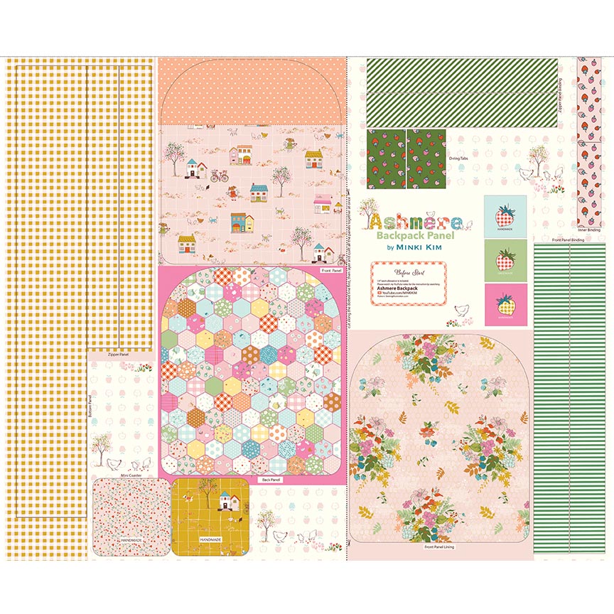Fabric Riley Blake Pink Backpack Ashmere Quilt Panel P18899-PINK