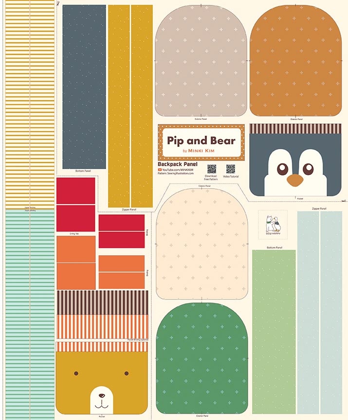 Fabric Riley Blake Pip and Bear Backpack Ashmere Quilt Panel P18900-PANEL