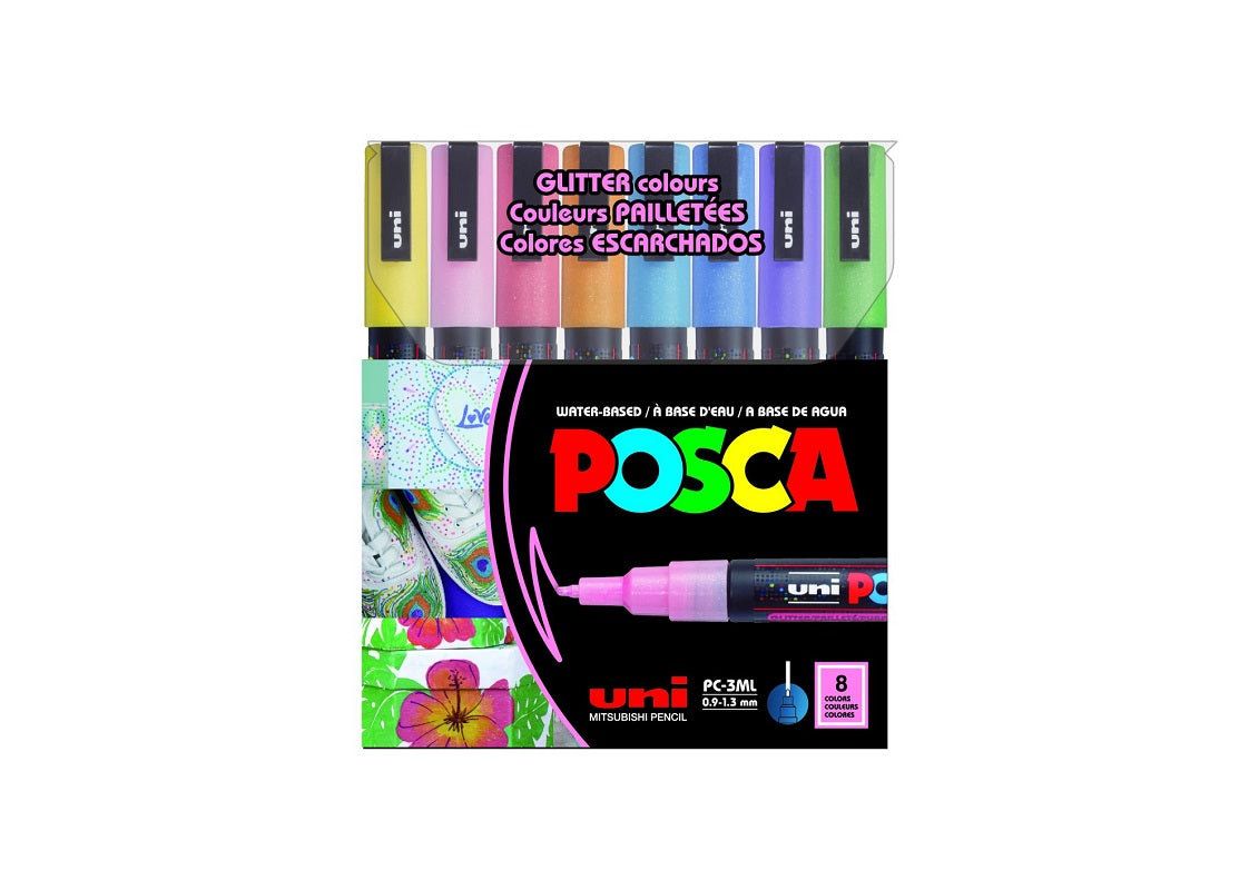 Posca Paint Marker 8 Colors PC-3M Fine Glitter Set
