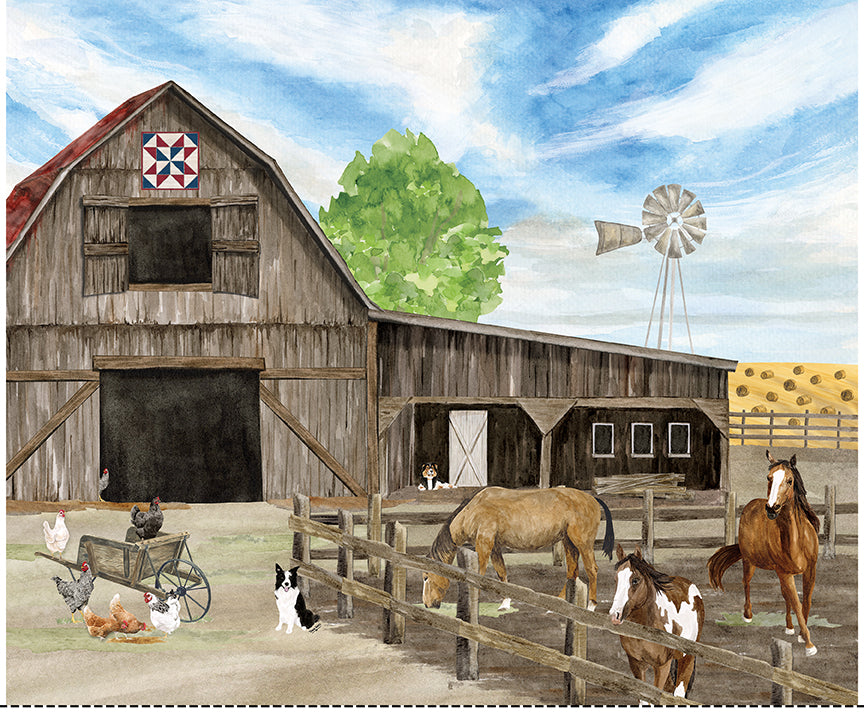 Fabric Riley Blake On the Ranch The Homestead Quilt Panel PD18237-PANEL