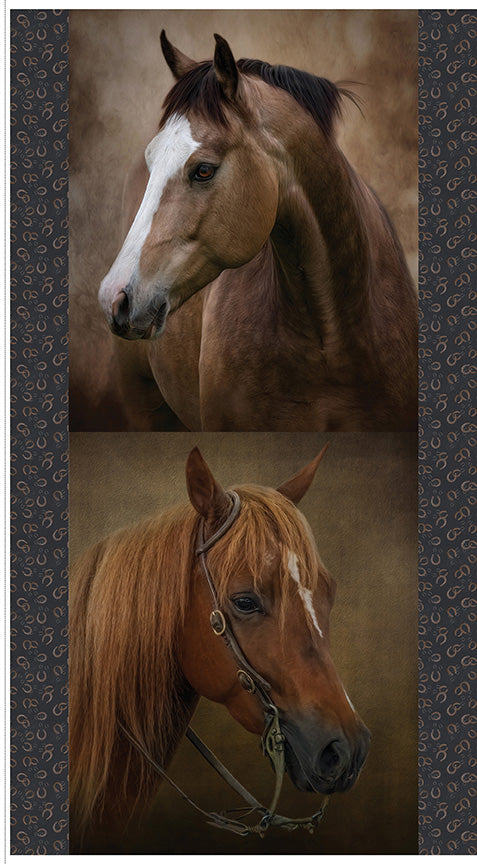 Fabric Riley Blake Multi Horses #1 Horseshoe Creek Quilt Panel PD18479-PANEL