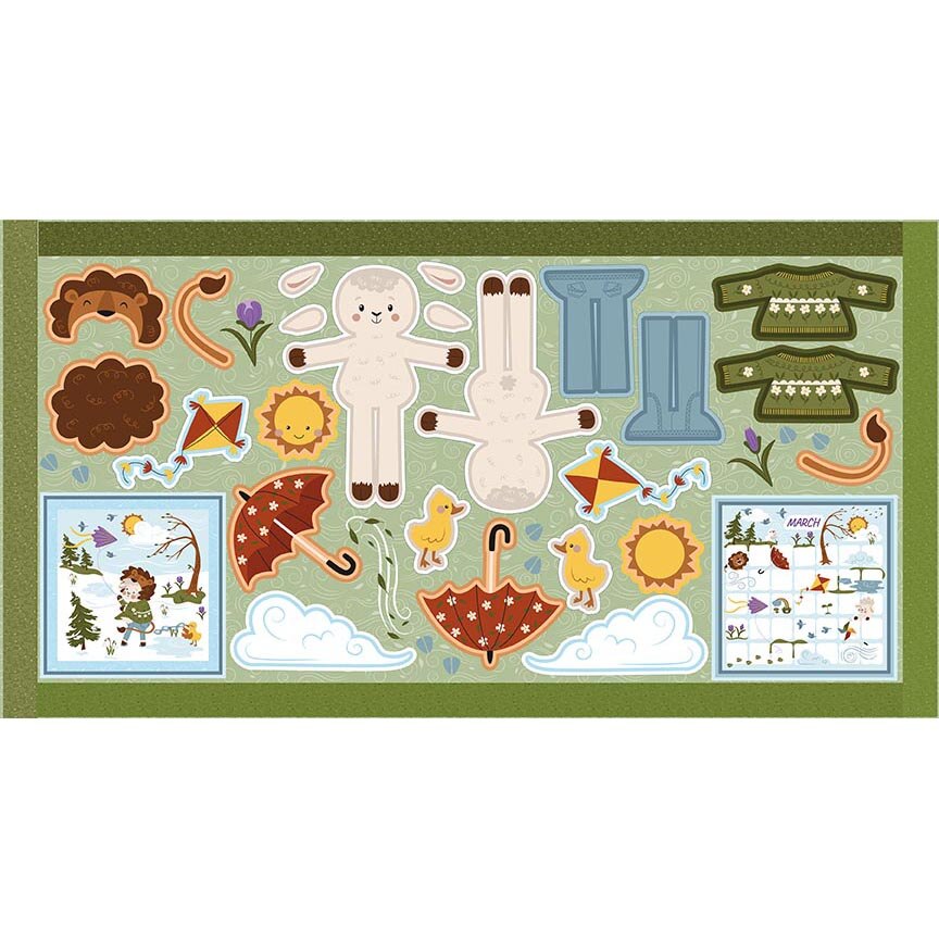 Fabric Riley Blake March Story Animals Through the Year Quilt Panel PD19002-MAR