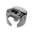 A dark gray metallic mechanical component or hardware part, isolated on a solid white background.