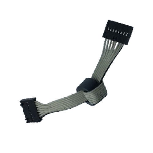 A 16-pin flat ribbon cable with black plastic connectors on both ends, shown on a plain white background.