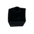 A black plastic square-shaped component with a circular hole on top, isolated on a white background.