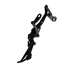 A black mechanical linkage or bracket assembly with silver metal pins and rods, isolated on a white background.
