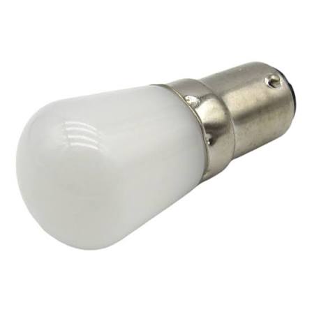 A small LED light bulb with a frosted white rounded glass body and a silver metal bayonet base, shown on a plain white background.