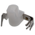A small white plastic component with attached silver metal brackets, photographed on a plain white background.