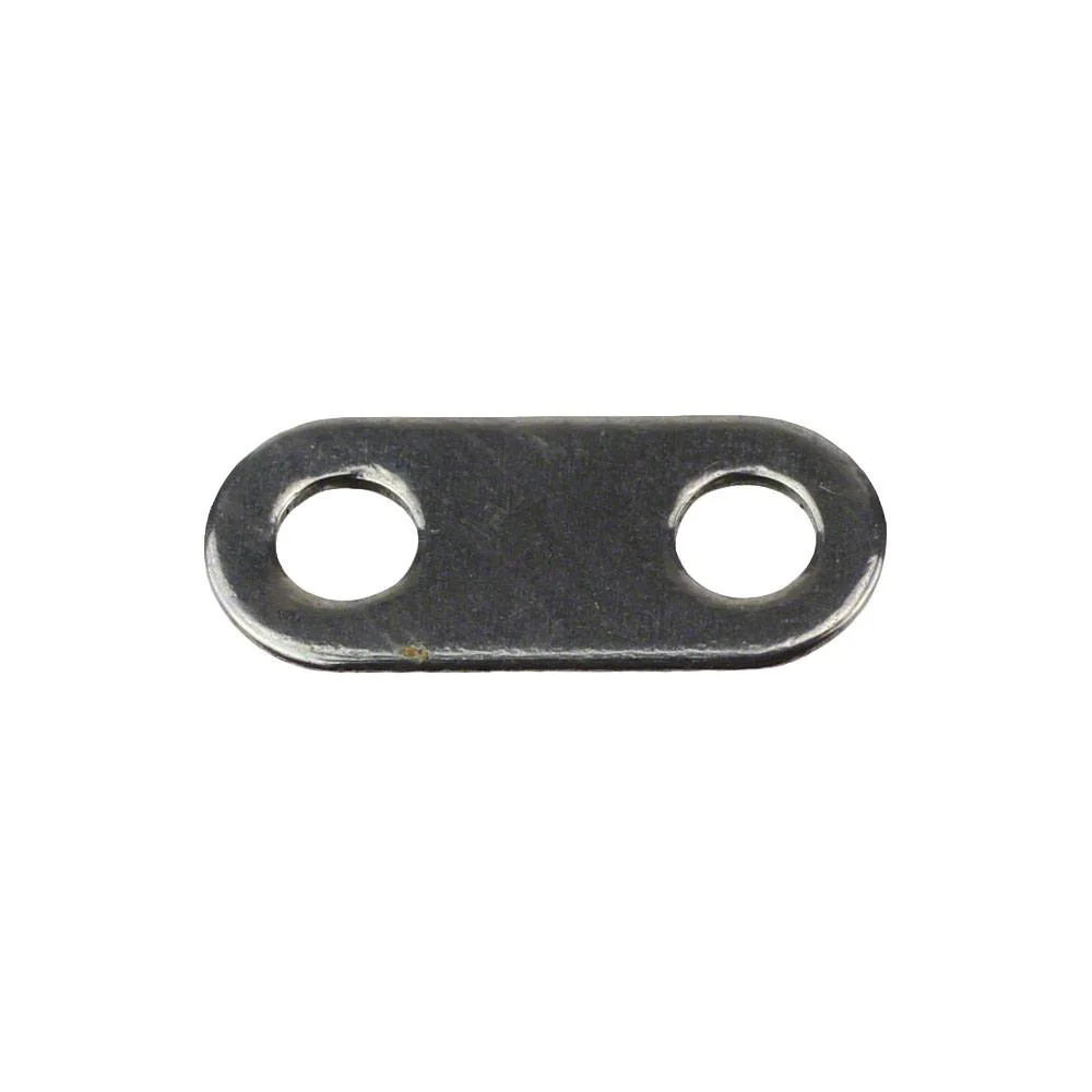 A small dark metal hardware piece with two circular cutouts, shown on a plain white background.