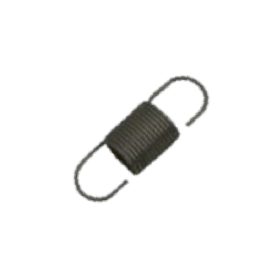 A small dark metal coil spring with curved ends, isolated on a plain white background.