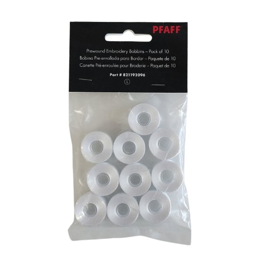 PFAFF Premium Prewound Embroidery Bobbins for Group L 10pk White 821192096