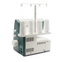 Serger machine with white thread and spool stand on a white background