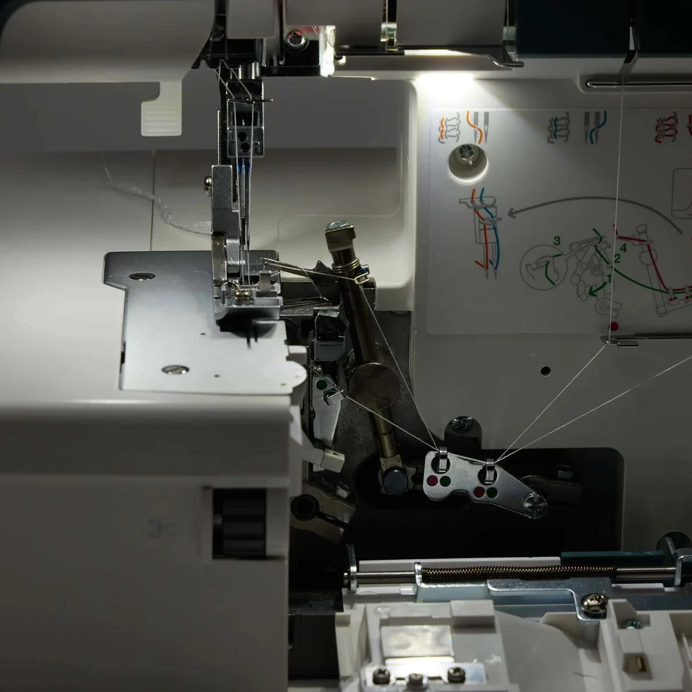 Close-up of a sewing machine with needle and thread