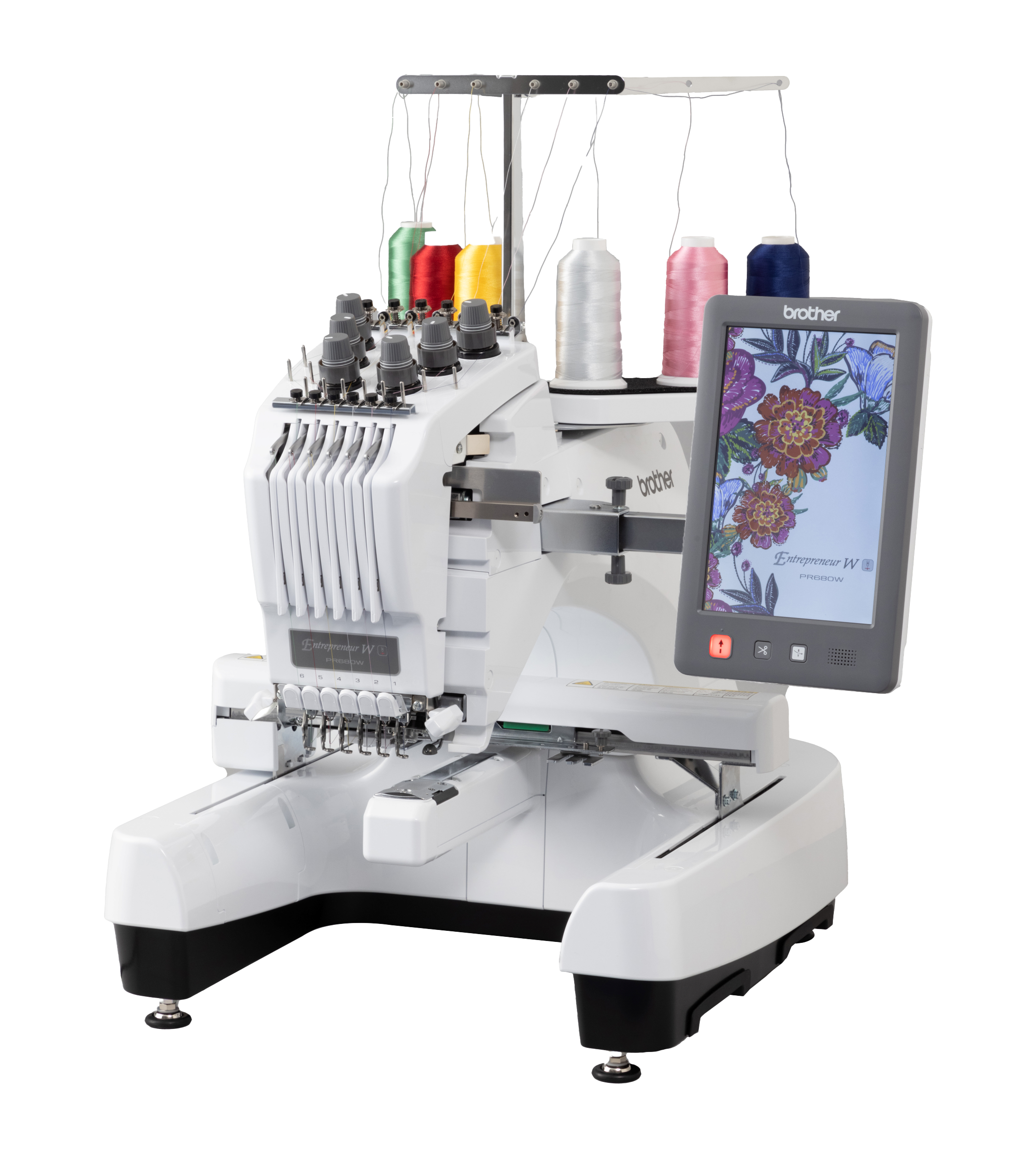 angled image of the Brother Entrepeneur W PR680W twelve by eight six needle embroidery machine
