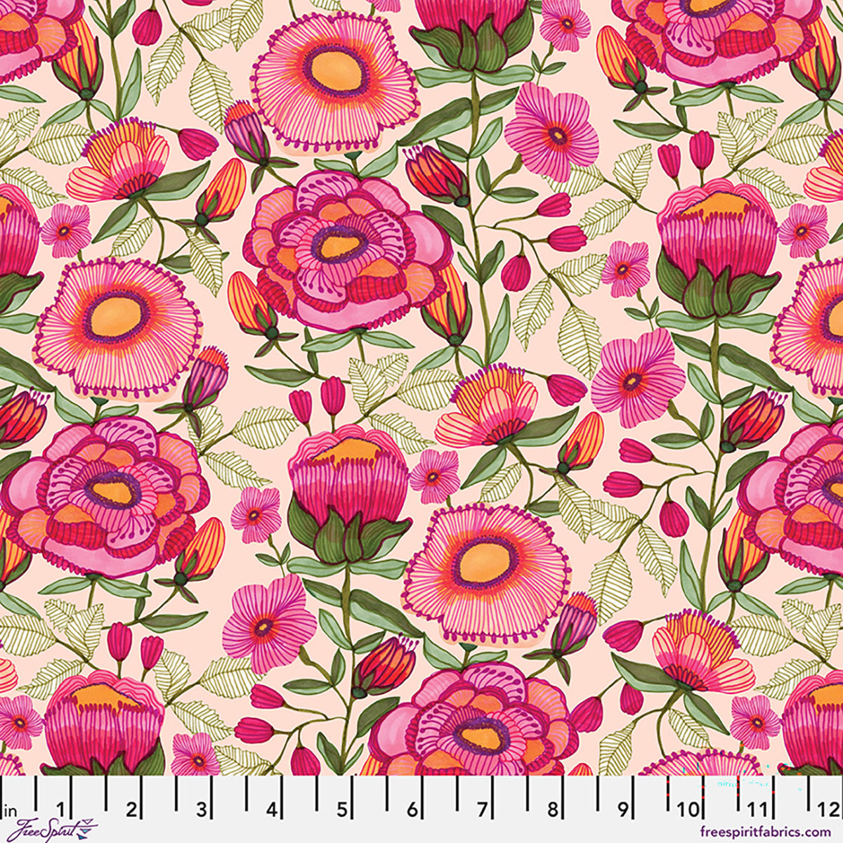 Fabric FreeSpirit Blush Peony Patch Springtime Splendour by the Quarter Yard PWKI017.BLUSH