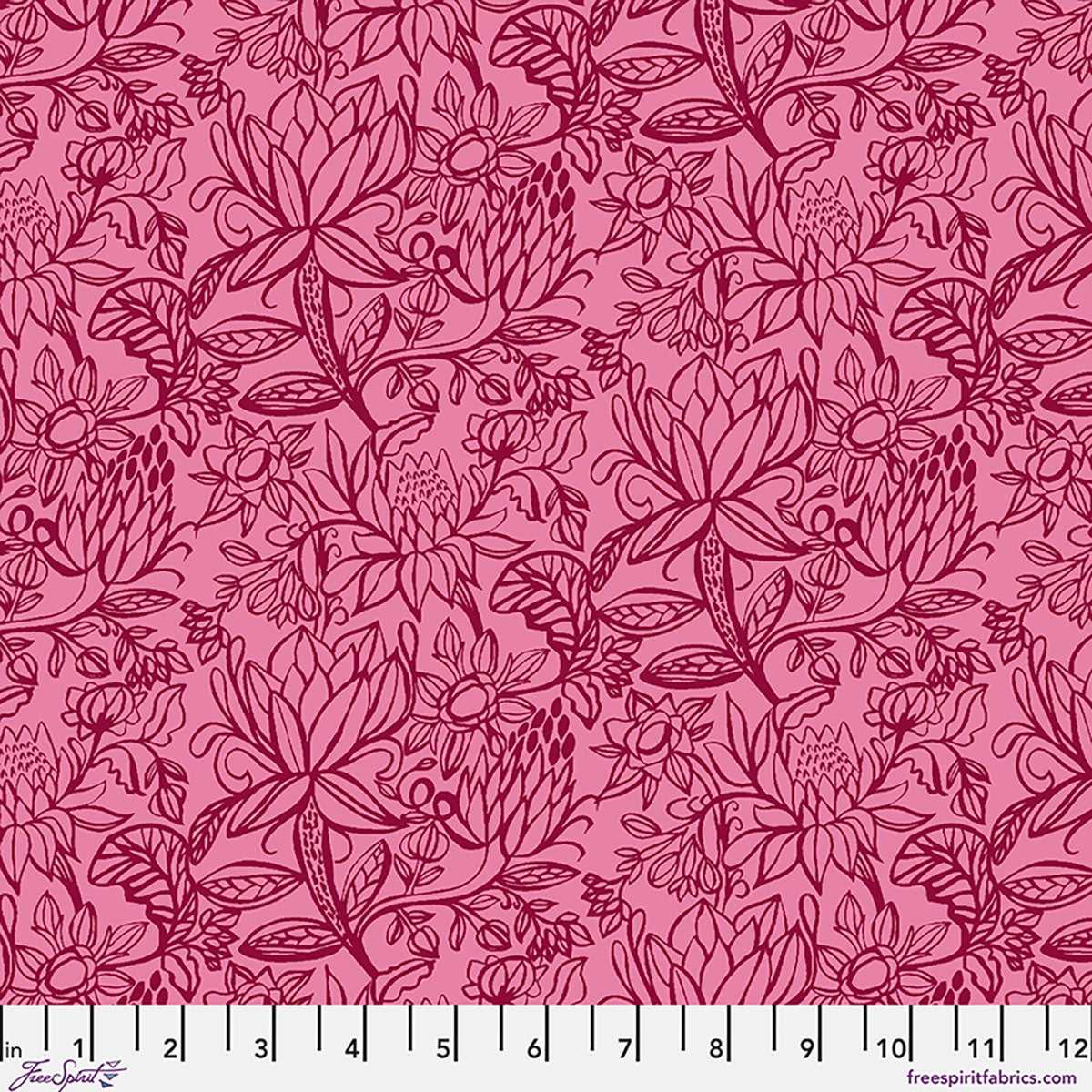Fabric FreeSpirit Raspberry Garden Etchings Springtime Splendour by the Quarter Yard PWKI018.RASPBERRY