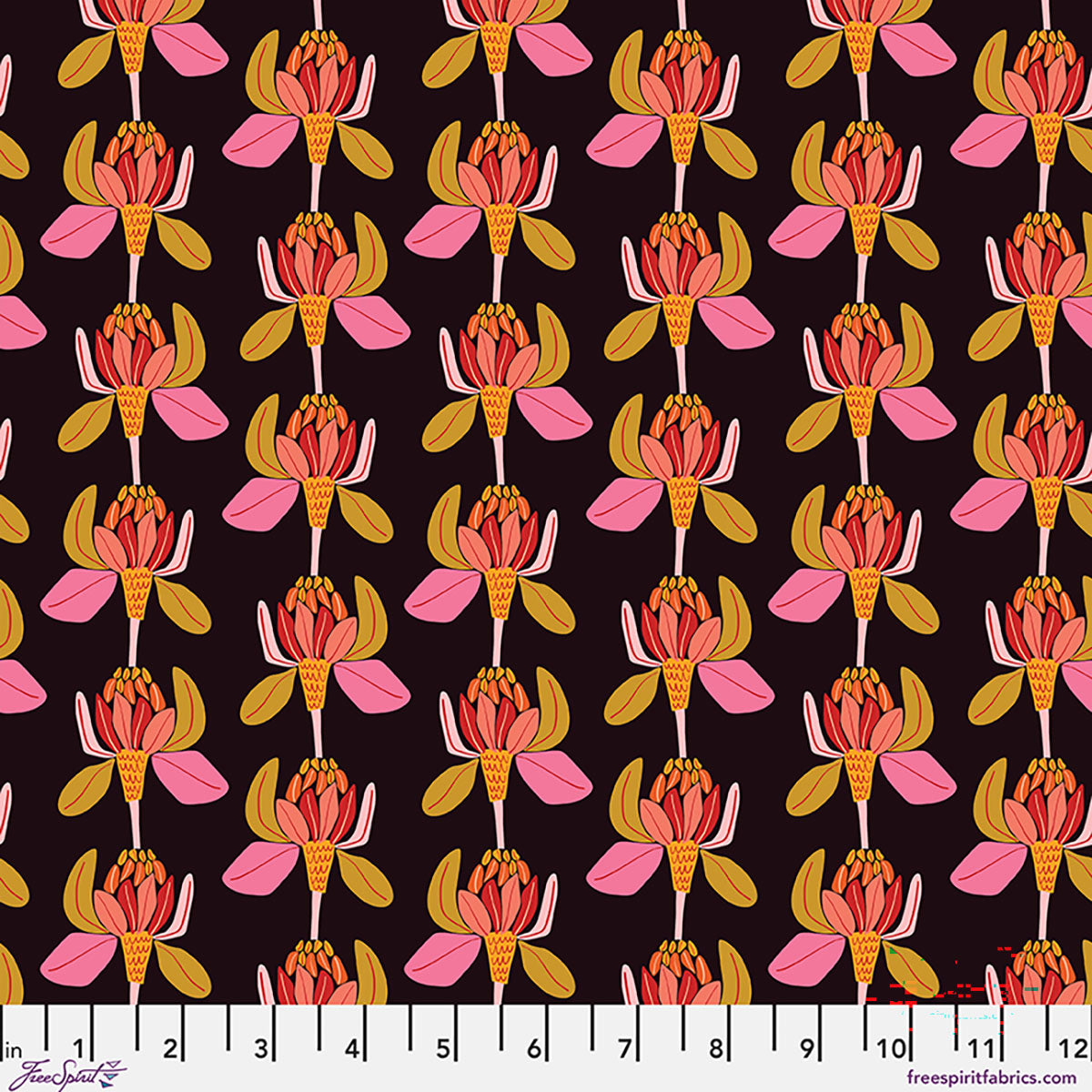 Fabric FreeSpirit Licorice Protea Majestica Springtime Splendour by the Quarter Yard PWKI028.LICORICE