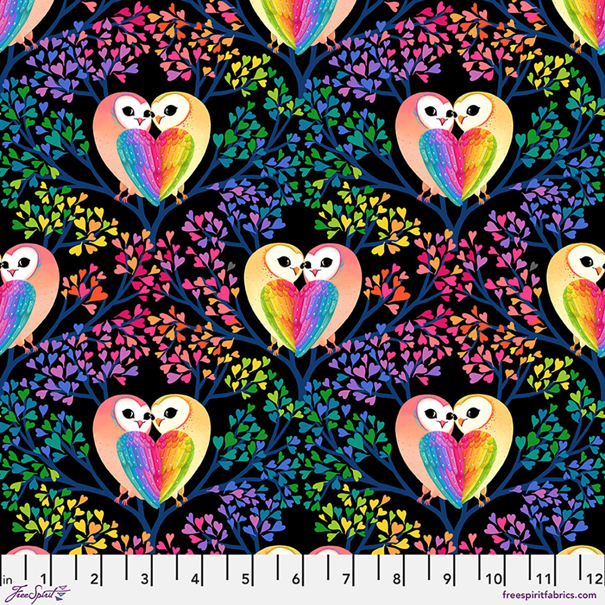 Fabric FreeSpirit Multi Owl Duet Love Under the Stars by the Quarter Yard PWKT049.XMULTI