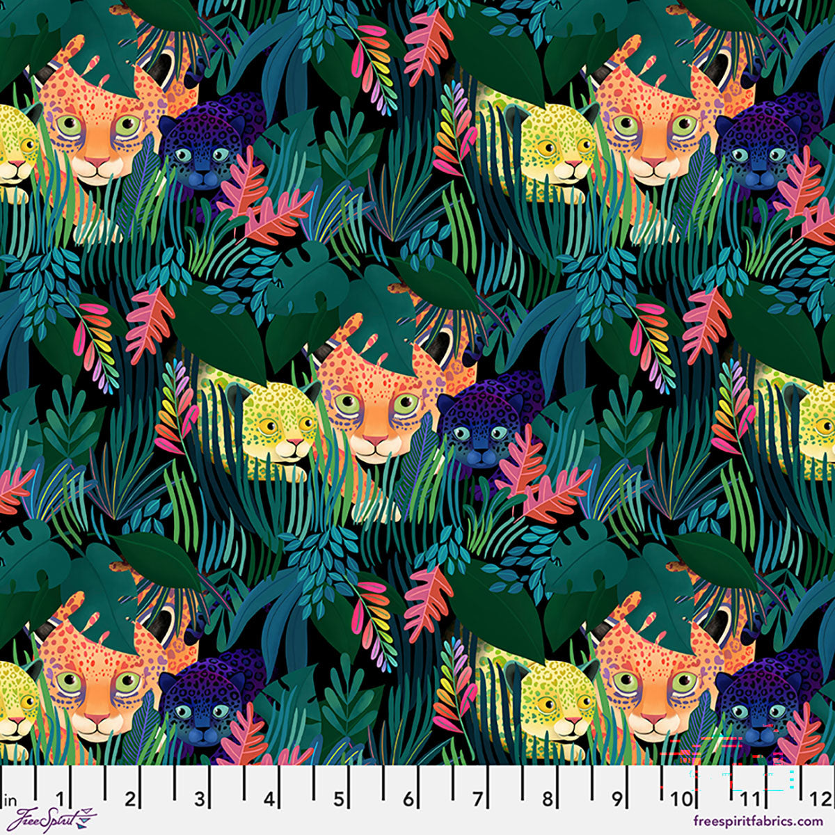 Fabric FreeSpirit Multi Jaguar Prowl Love Under the Stars by the Quarter Yard PWKT050.XMULTI