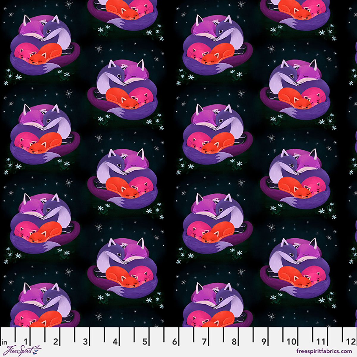 Fabric FreeSpirit Multi Fox Cuddle Love Under the Stars by the Quarter Yard PWKT052.XMULTI